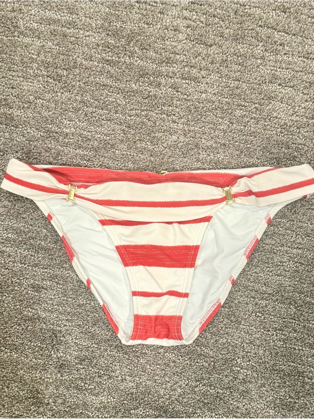 Vix Bia Bottom - Red and White Bikini Bottom w/ Gold Accent - Women's Swim